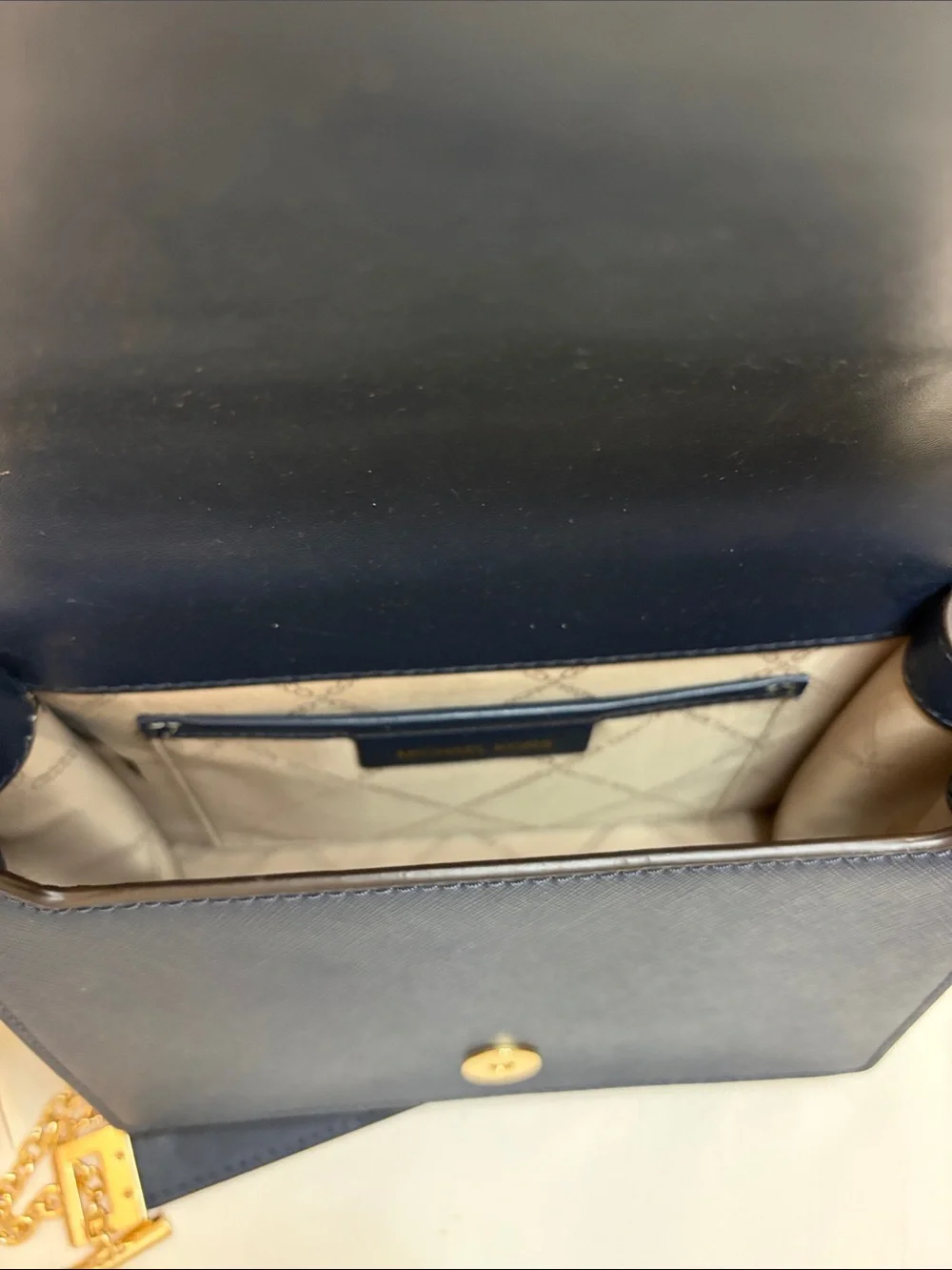 Michael Kors Navy and Light Blue Studded Shoulder Bag with Gold Chain